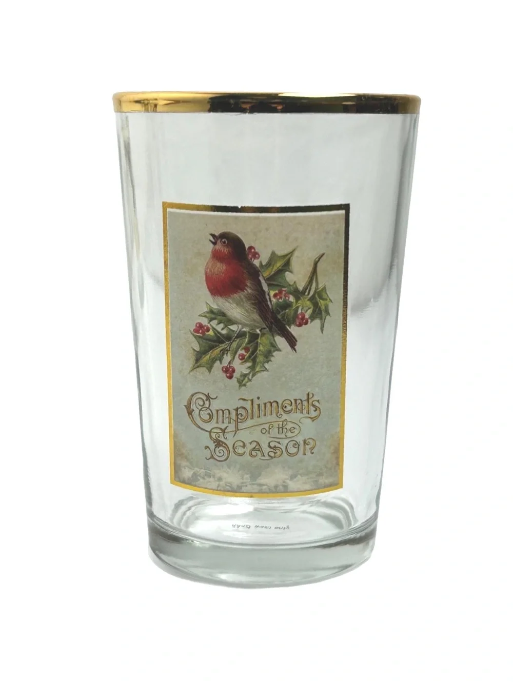 Vintage West Virginia Glass Holiday Glasses with Bird Motifs and Gold Trim